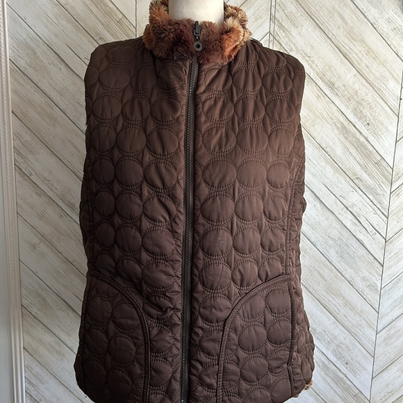 Ethyl Reversible Winter Full Zip Women's Vest, cheetah/brown quilted L - Picture 2 of 10